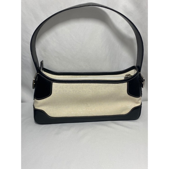 Anne Klein Handbags - Anne Klein Canvas Leather Trim Shoulder Bag Purse Monogram Black‎ Cream